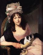 Portrait of Sophia Dumergue holding a cat
